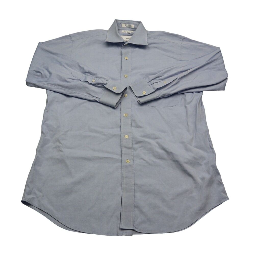 Paul Fredrick Shirt Mens 15.5 32 Blue Oxford Non Iron Two Ply Pinpoint Long Slv